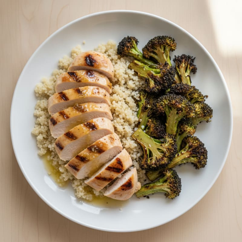 Grilled Chicken Breast with Quinoa and Roasted Broccoli