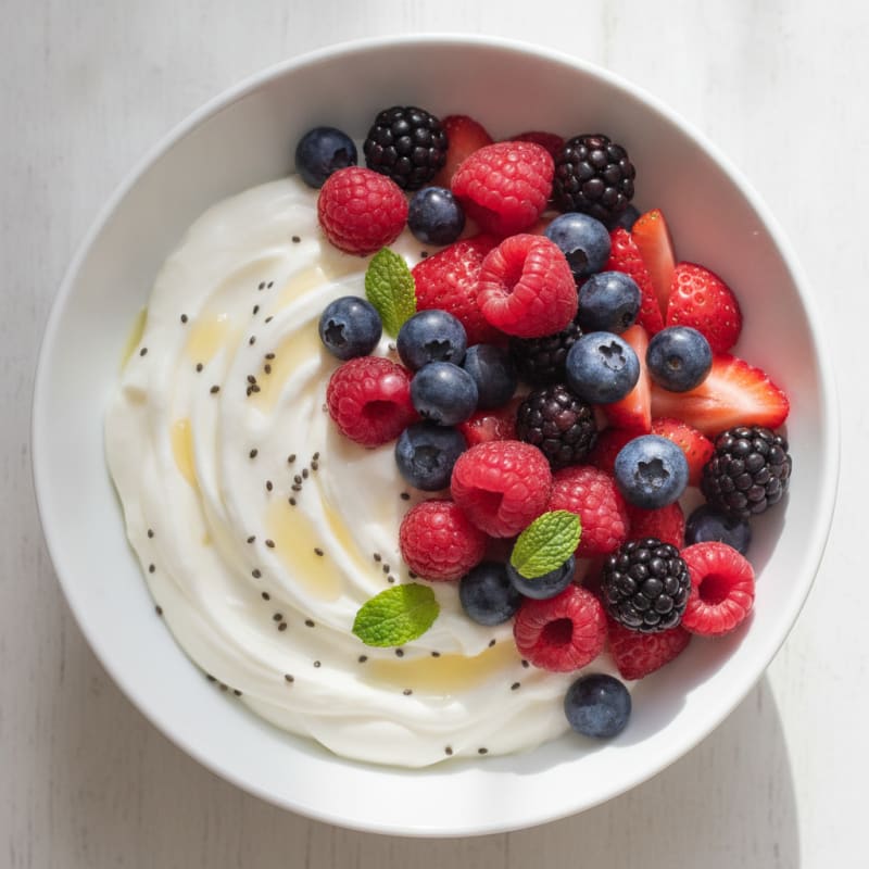 Greek Yogurt Protein Pudding with Mixed Berries