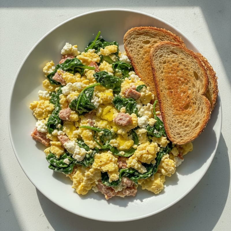Cottage Cheese Scramble with Spinach and Smoked Turkey