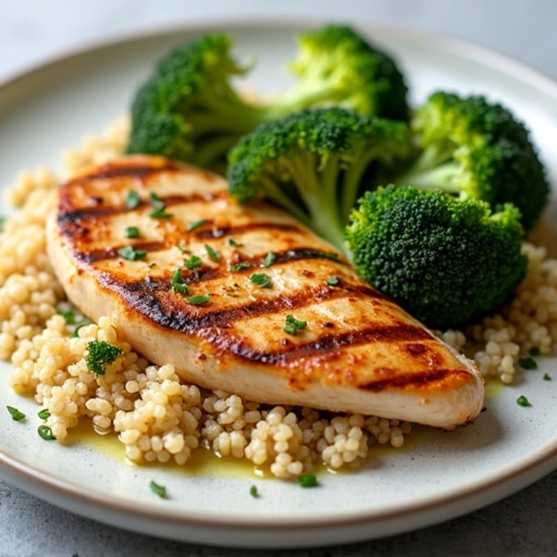 Grilled Chicken Breast with Quinoa and Roasted Broccoli