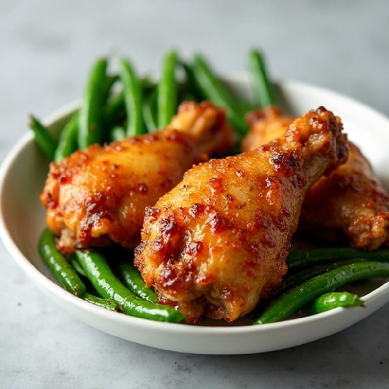 Crispy Baked Honey Garlic Chicken Wings with Roasted Green Beans