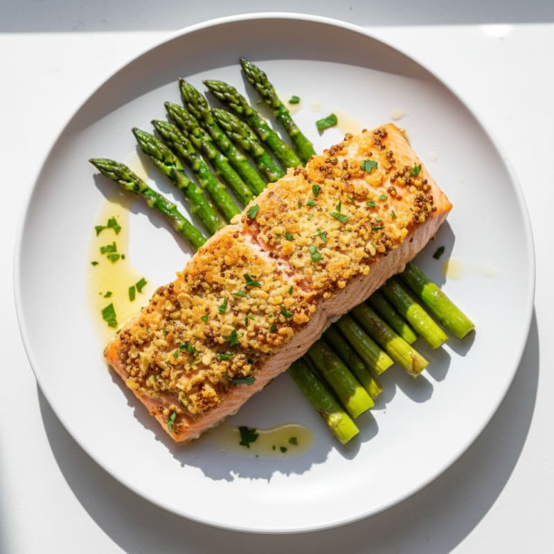 Golden Herb-Crusted Salmon with Roasted Asparagus