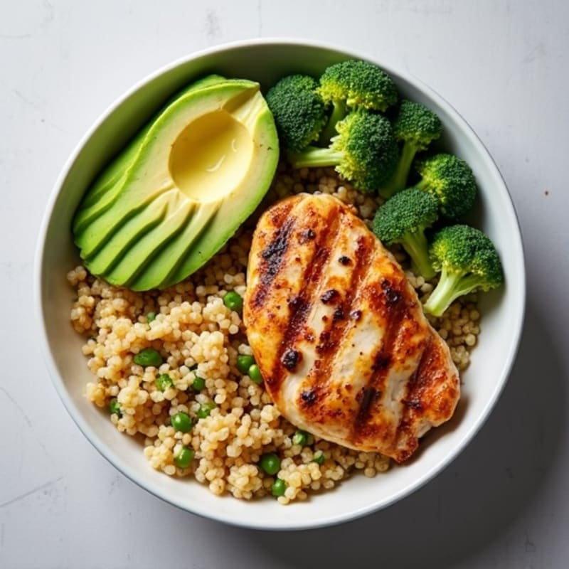 Grilled Chicken and Quinoa Bowl with Roasted Broccoli