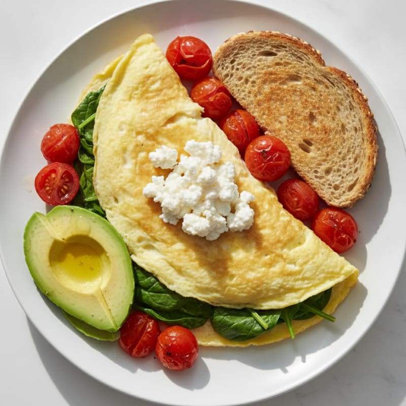 Egg White Spinach Omelette with Cottage Cheese and Cherry Tomatoes