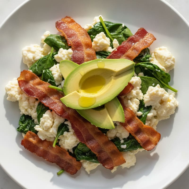 Egg White Scramble with Spinach and Turkey Bacon