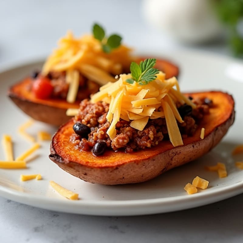 Crispy Sweet Potato Skins with Turkey Chili