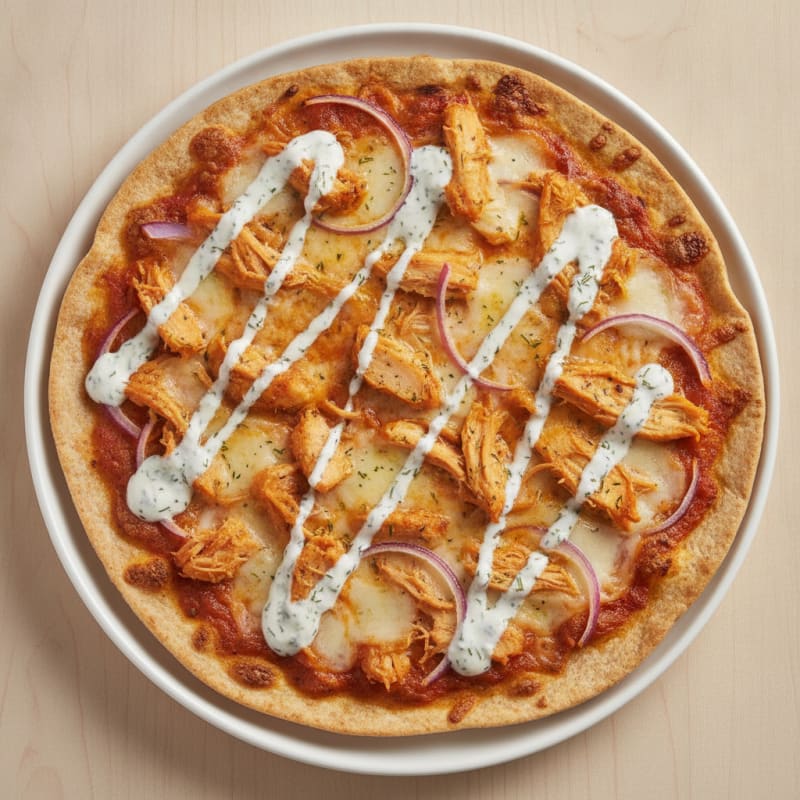 Buffalo Chicken Pizza with Ranch Drizzle
