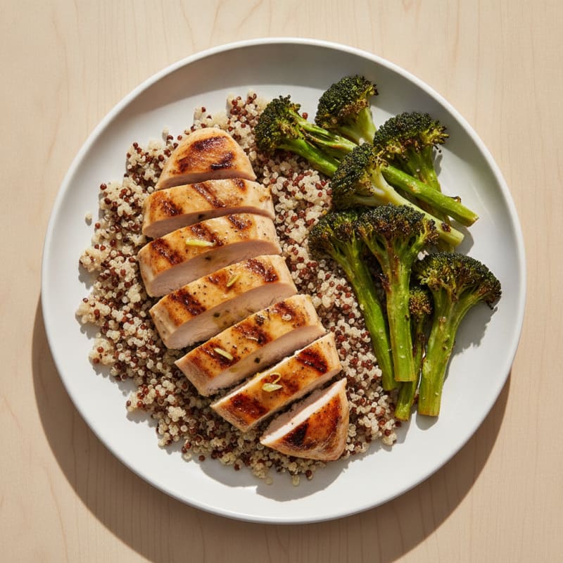 Grilled Chicken Breast with Quinoa and Roasted Broccoli
