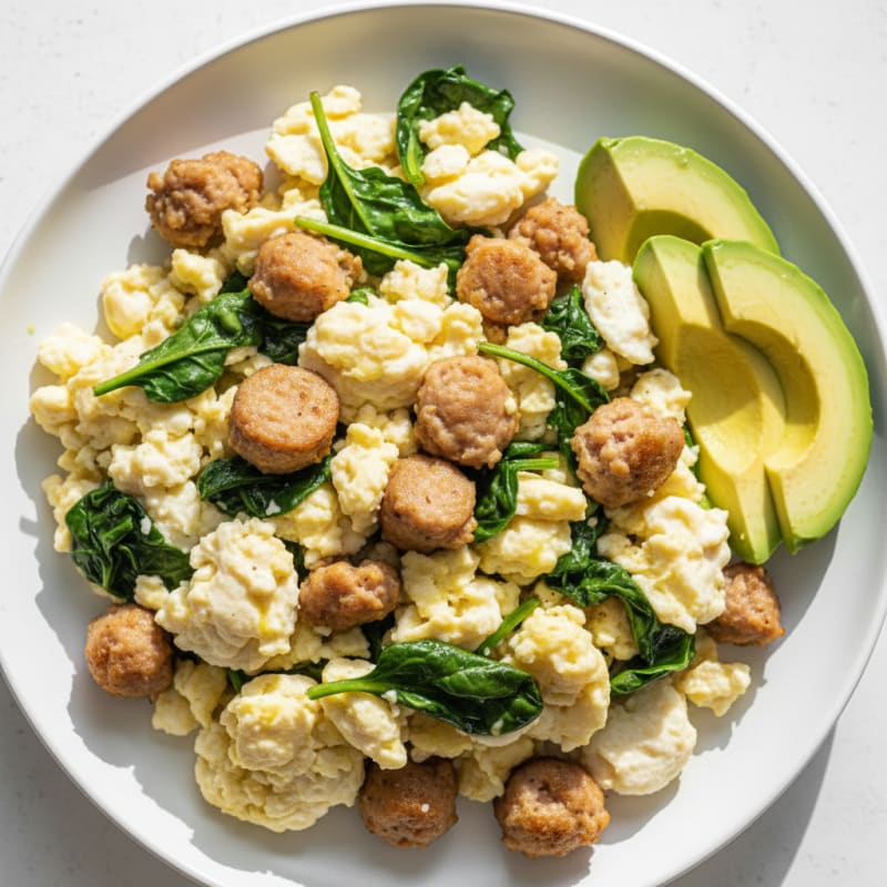 Egg White Scramble with Turkey Sausage and Spinach