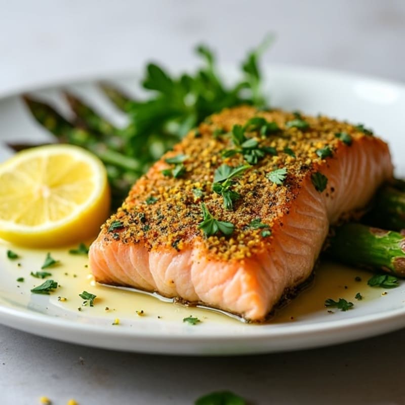 Herb-Crusted Baked Salmon with Roasted Asparagus
