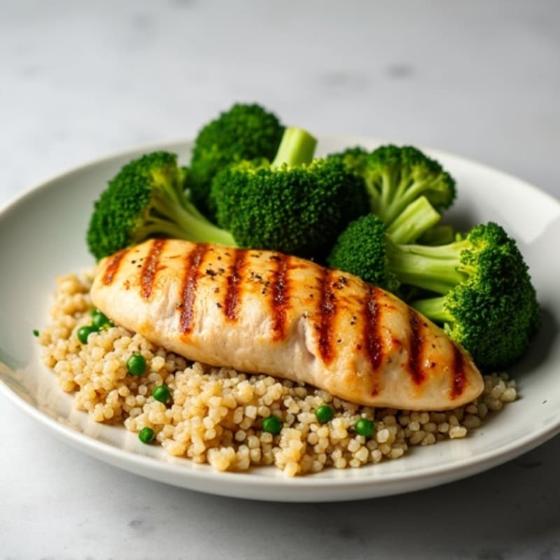 Grilled Chicken Breast with Roasted Broccoli and Quinoa