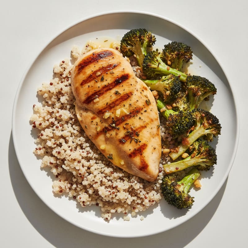 Grilled Chicken Breast with Roasted Broccoli and Quinoa
