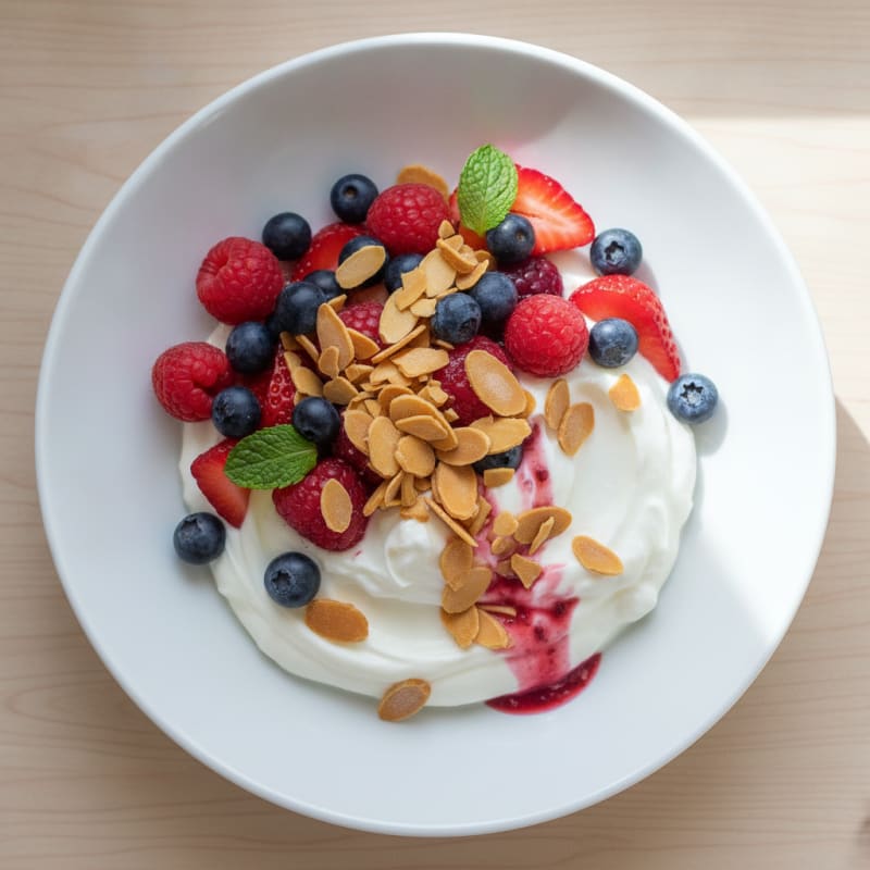 Creamy Greek Yogurt Parfait with Mixed Berries and Crunchy Almonds