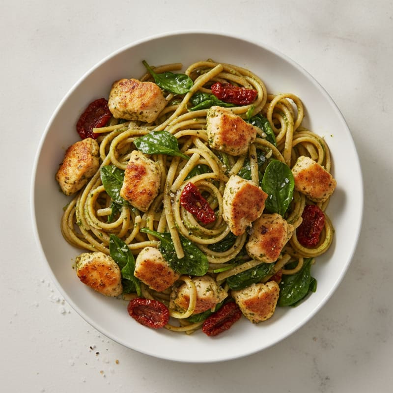 Pesto Chicken Linguine with Sun-Dried Tomatoes