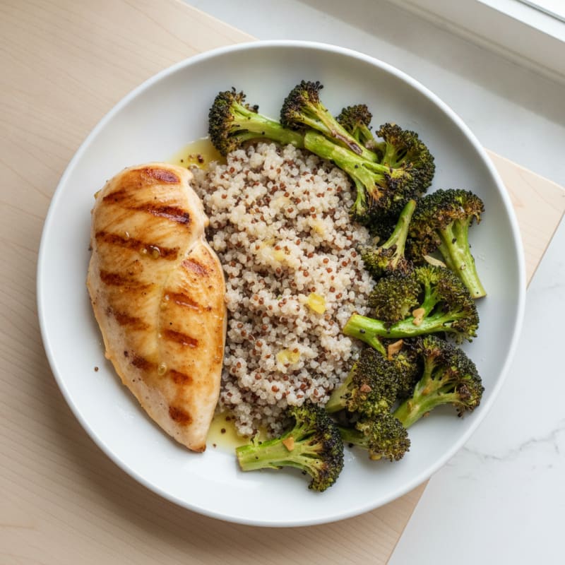 Grilled Chicken Breast with Quinoa and Roasted Broccoli