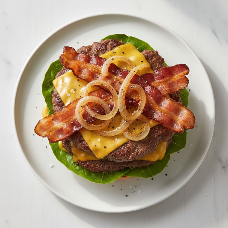 Double Bacon Cheeseburger with Caramelized Onions