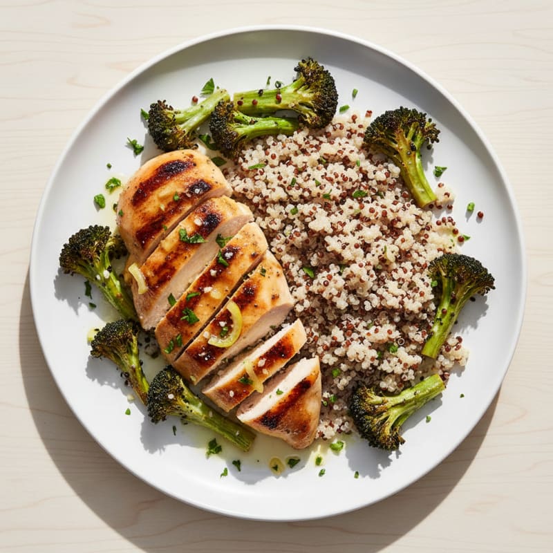 Grilled Chicken Breast with Quinoa and Roasted Broccoli