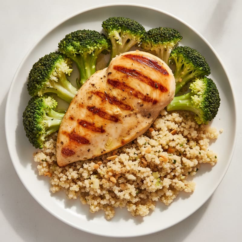 Grilled Chicken Breast with Quinoa and Steamed Broccoli