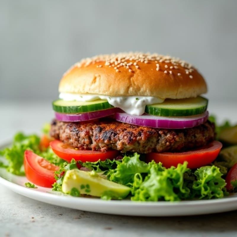 Lean Ground Beef Burger Salad with Creamy Dill Pickle Dressing