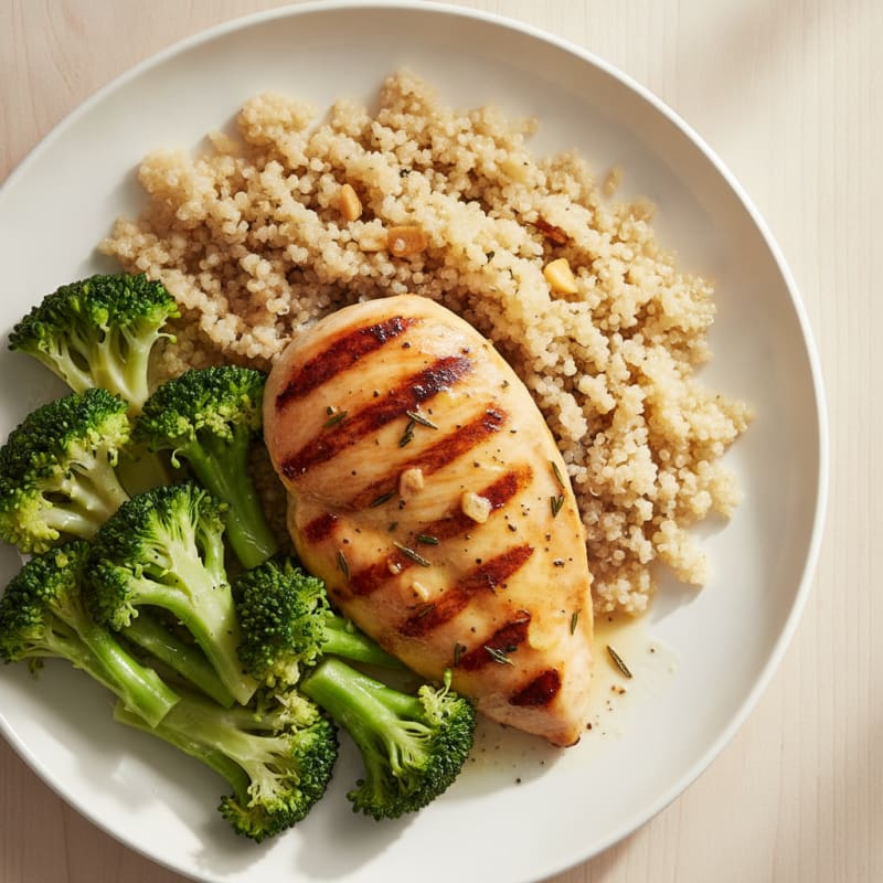 Grilled Chicken Breast with Quinoa and Steamed Broccoli