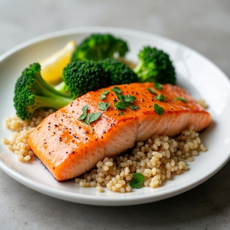 Seared Salmon with Steamed Broccoli and Brown Rice