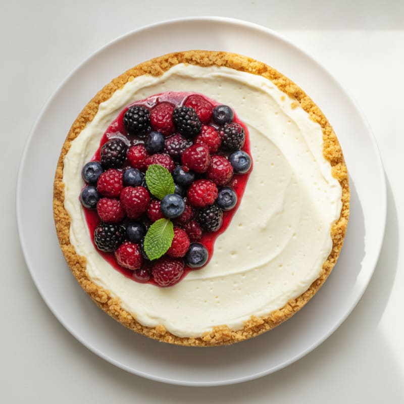 Silky Greek Yogurt Protein Cheesecake with Mixed Berries