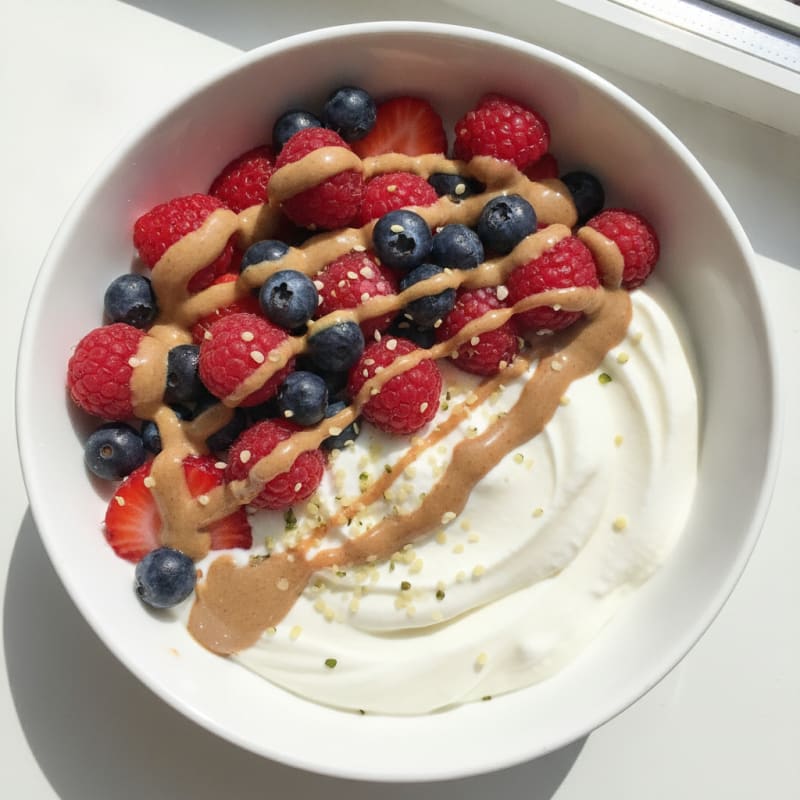 Greek Yogurt Protein Bowl with Mixed Berries and Almond Butter