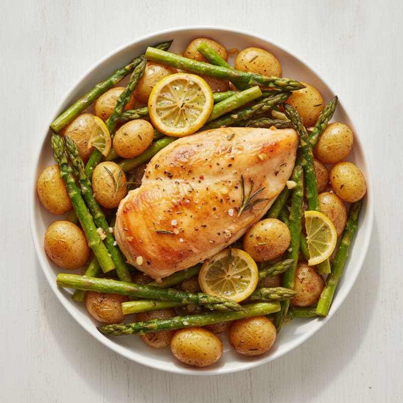 Lemon Herb Roasted Chicken with Asparagus