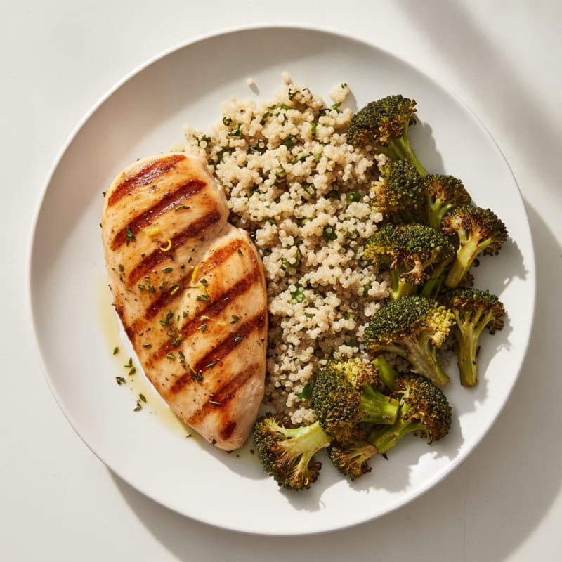 Grilled Chicken Breast with Roasted Broccoli and Quinoa