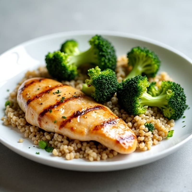 Grilled Chicken Breast with Steamed Broccoli and Quinoa