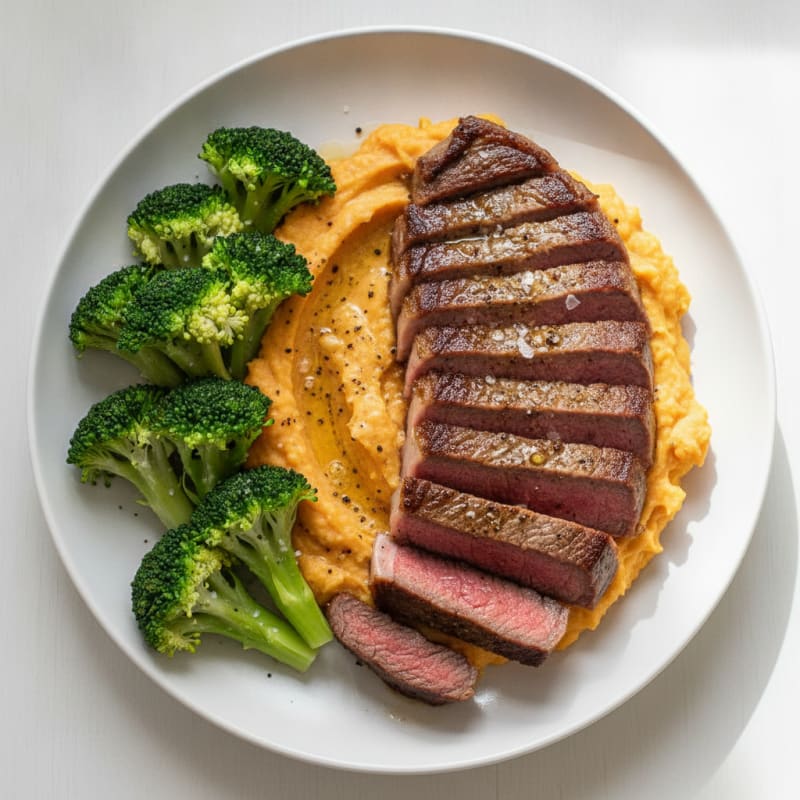 Pan-Seared Steak with Sweet Potato Mash