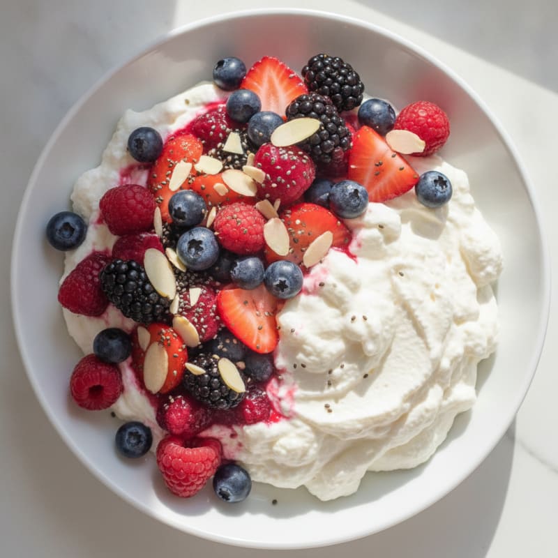 Greek Yogurt Protein Mousse with Mixed Berries