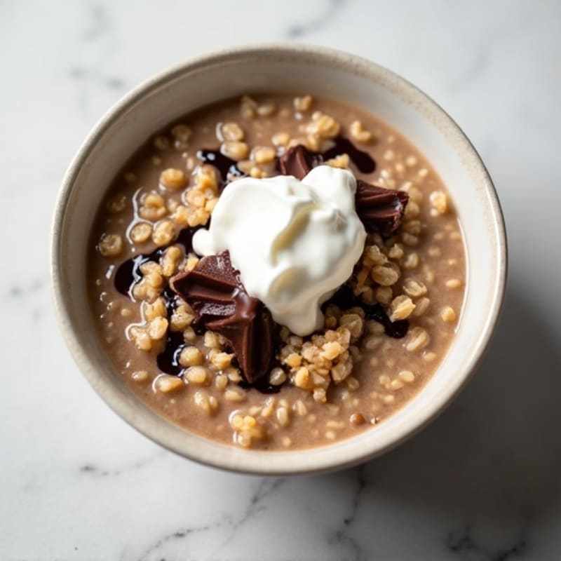 Creamy Vanilla Protein Oatmeal with Dark Chocolate Swirl