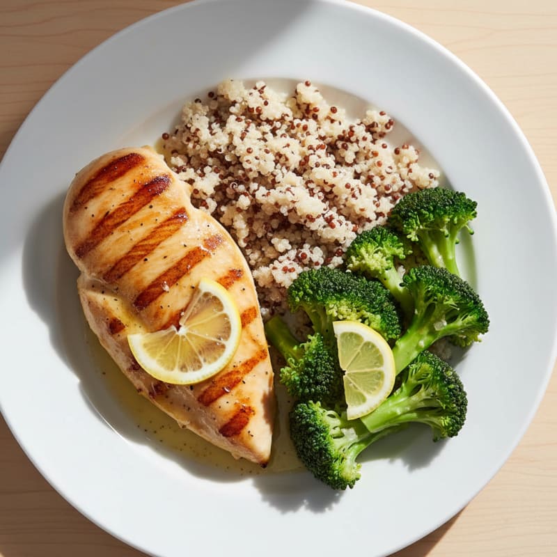 Grilled Chicken Breast with Quinoa and Steamed Broccoli