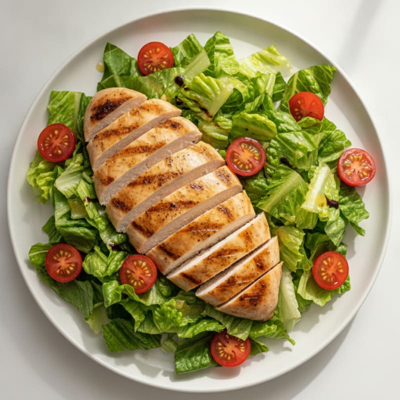 Grilled Chicken Breast with Crisp Romaine and Cherry Tomatoes