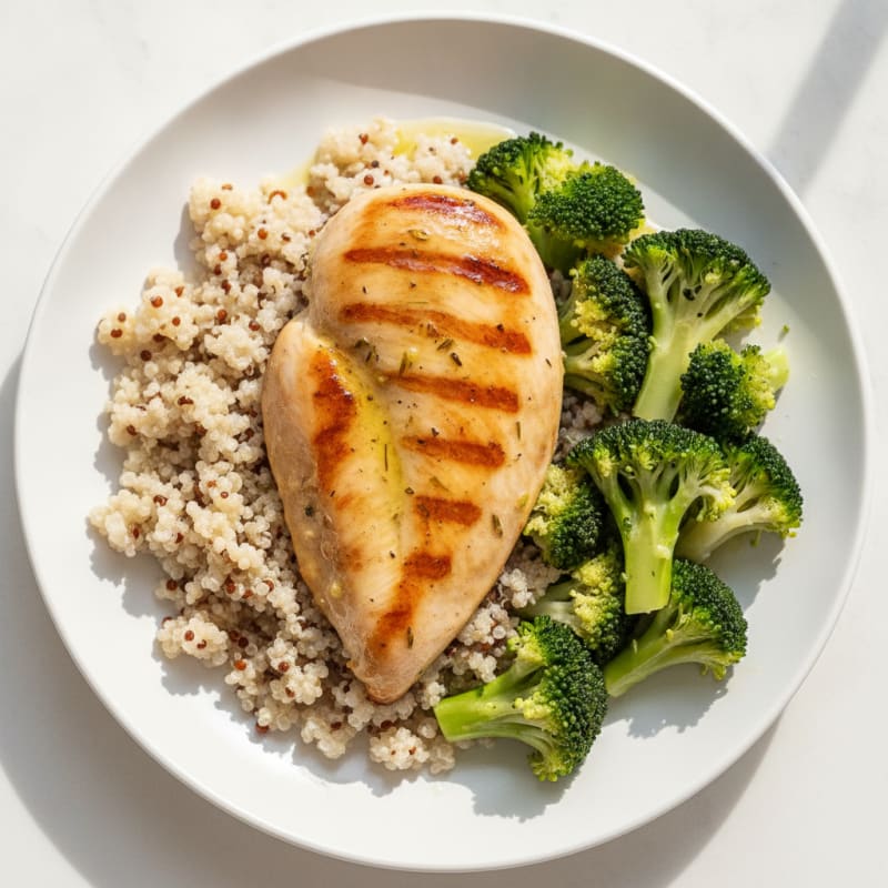 Grilled Chicken Breast with Quinoa and Steamed Broccoli