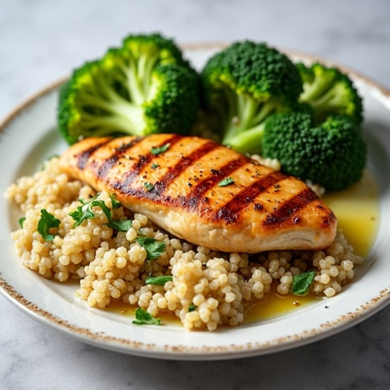 Grilled Chicken Breast with Quinoa and Roasted Broccoli