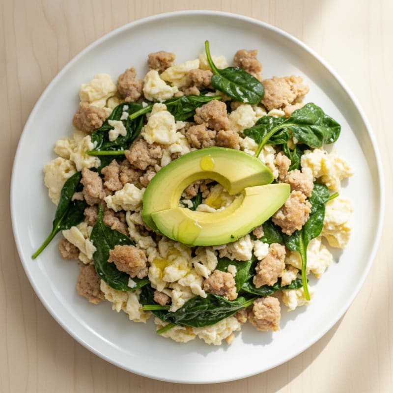 Egg White and Turkey Sausage Scramble with Spinach