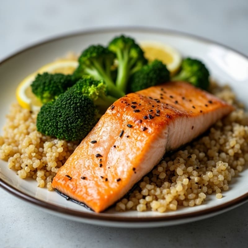 Pan-Seared Salmon with Roasted Broccoli and Quinoa