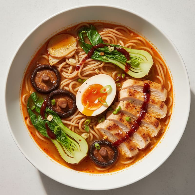 Sriracha Chicken Ramen with Jammy Egg