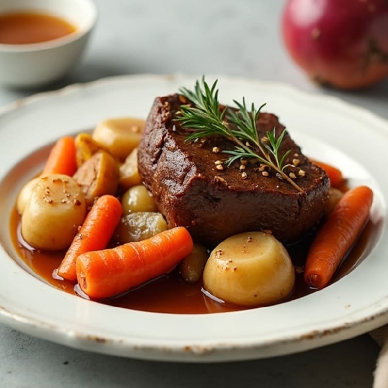 Garlic-Herb Braised Beef Pot Roast with Root Vegetables