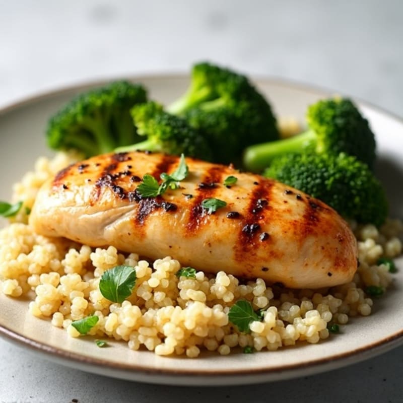 Grilled Chicken Breast with Quinoa and Roasted Broccoli