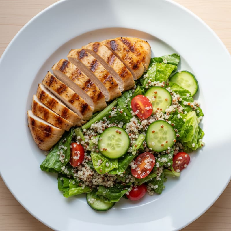 Grilled Chicken Breast with Crisp Romaine and Quinoa Salad
