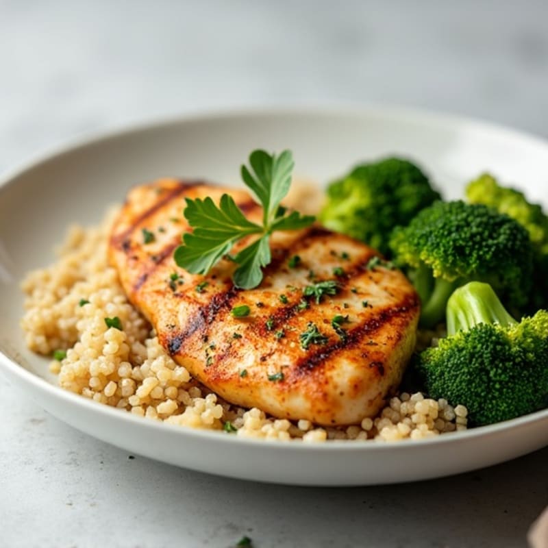 Grilled Chicken Breast with Quinoa and Steamed Broccoli