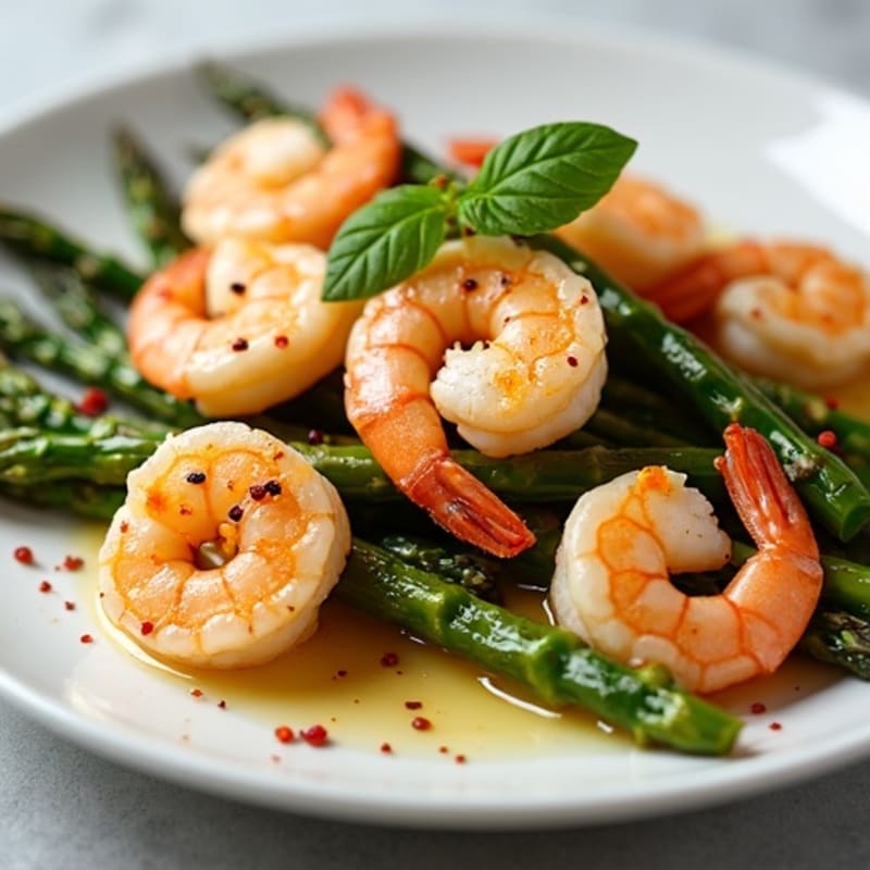 Pan-Seared Lemon Garlic Shrimp Scampi with Roasted Asparagus