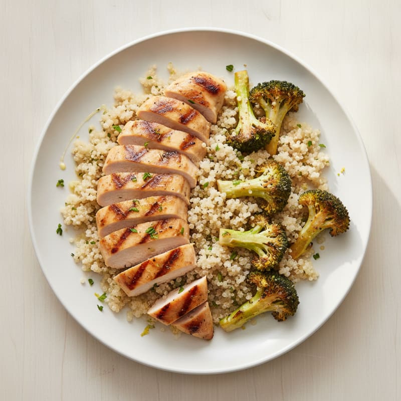 Grilled Chicken Breast with Quinoa and Roasted Broccoli
