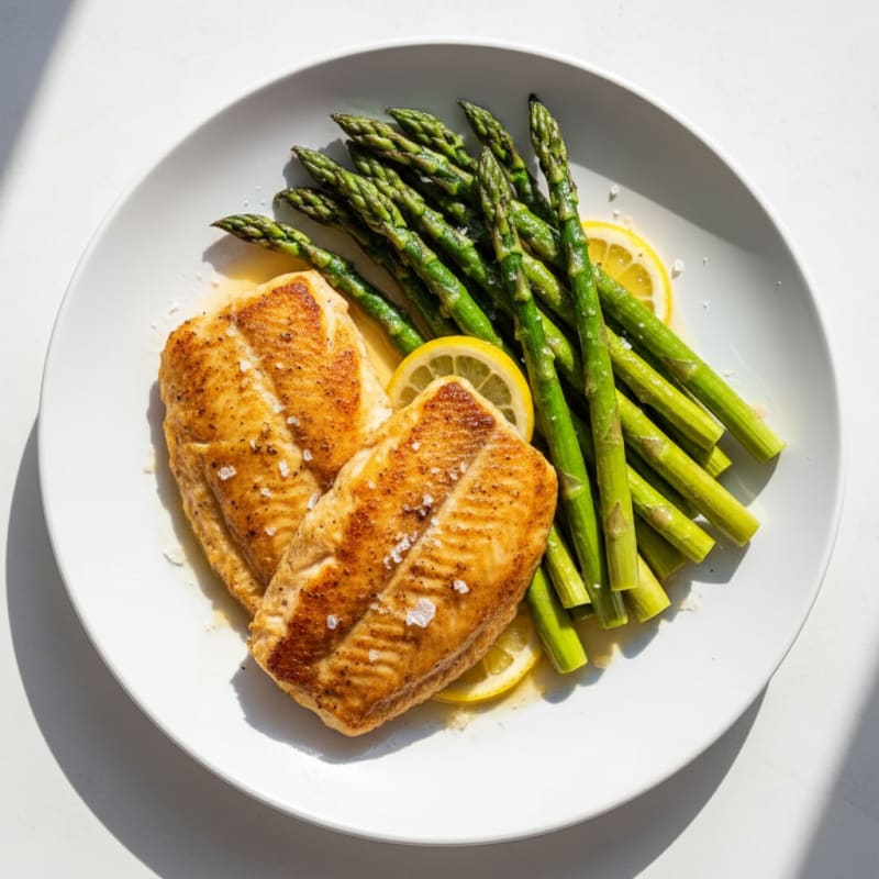 Seared Tilapia with Roasted Asparagus and Lemon