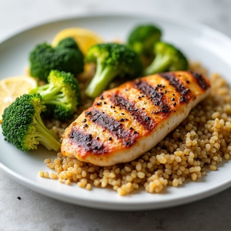 Grilled Chicken Breast with Roasted Broccoli and Quinoa