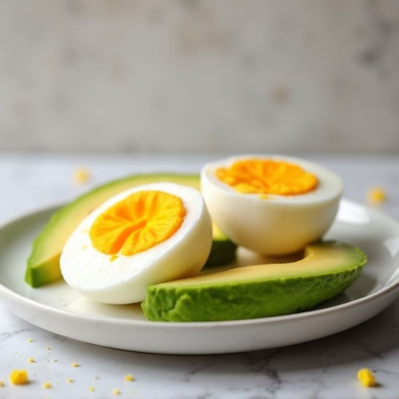 Hard Boiled Egg and Avocado Plate with Protein Shake