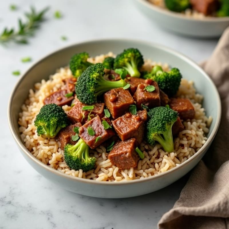 Garlic-Ginger Lean Beef and Broccoli with Brown Rice
